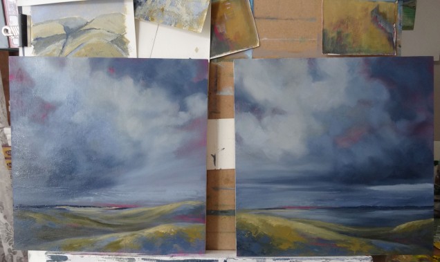 Cloudscapes in progress by Vicki Hutchins